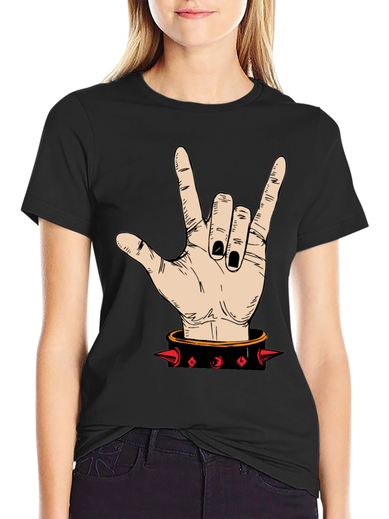 Rock On! Hand Graphic T-Shirt - Black