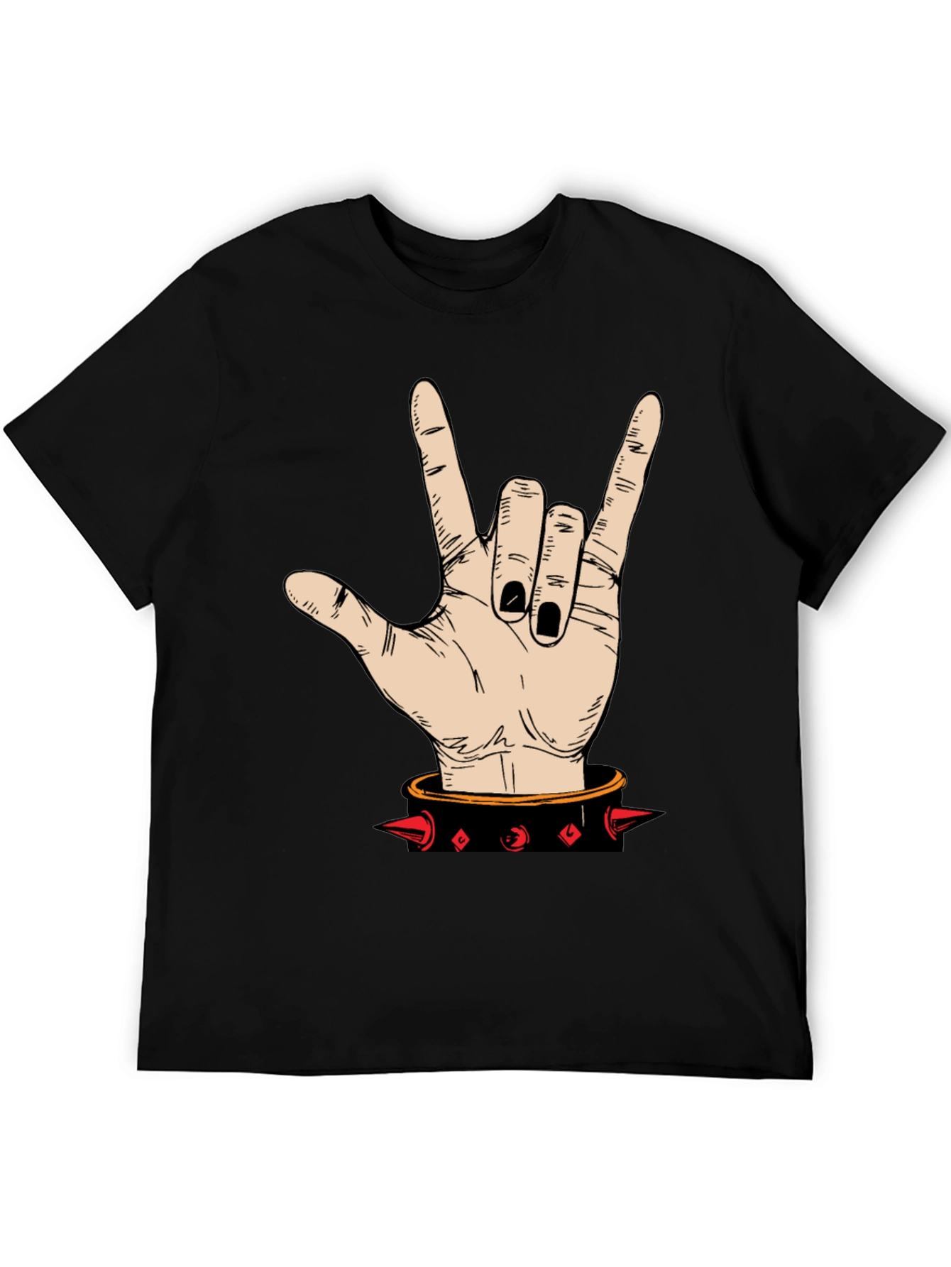Rock On! Hand Graphic T-Shirt - Black