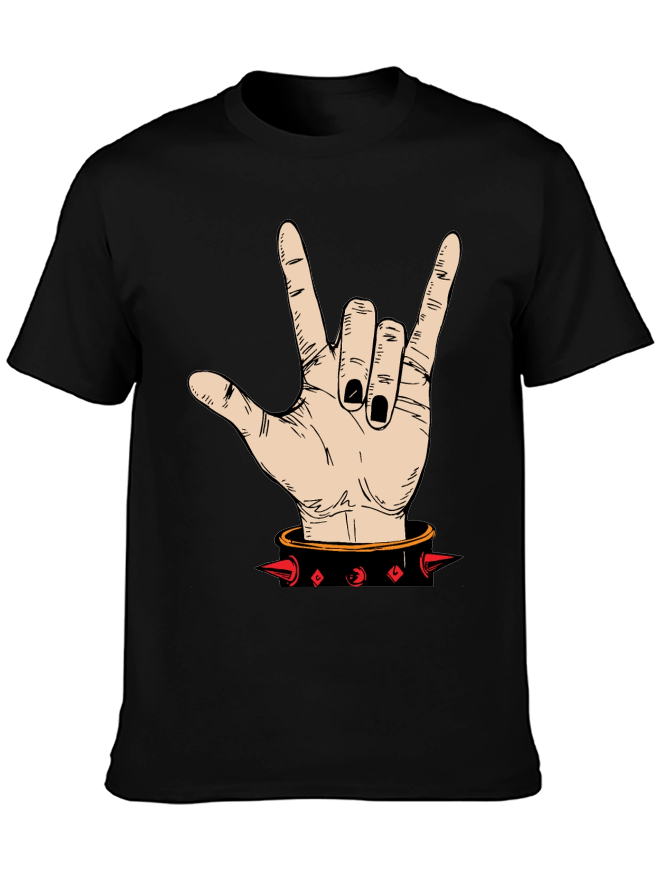 Rock On! Hand Graphic T-Shirt - Black