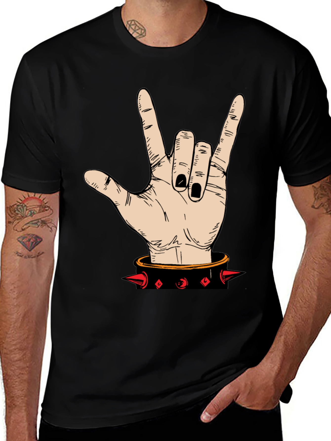 Rock On! Hand Graphic T-Shirt - Black