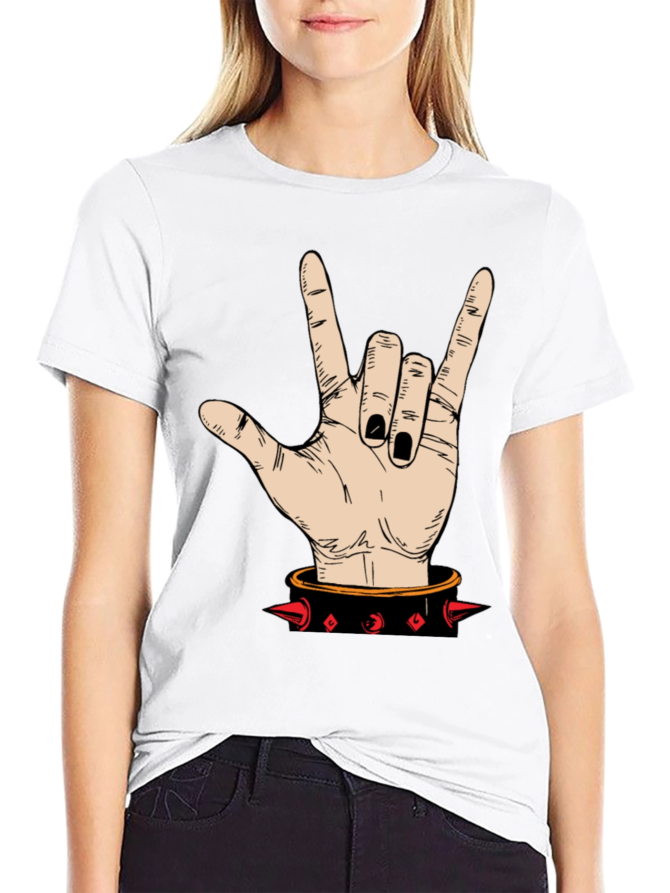 Rock On! Hand Graphic T-Shirt - Black