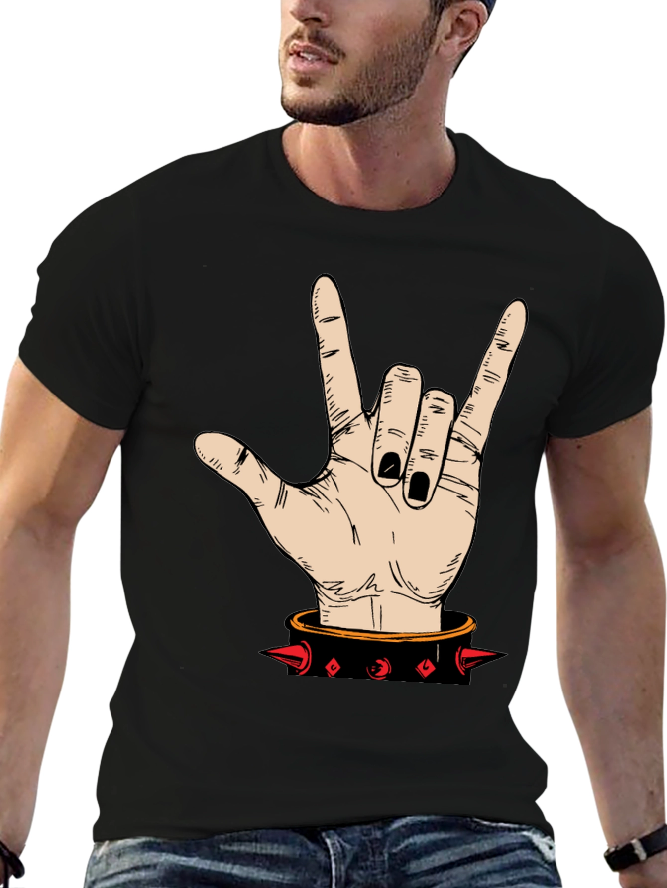 Rock On! Hand Graphic T-Shirt - Black