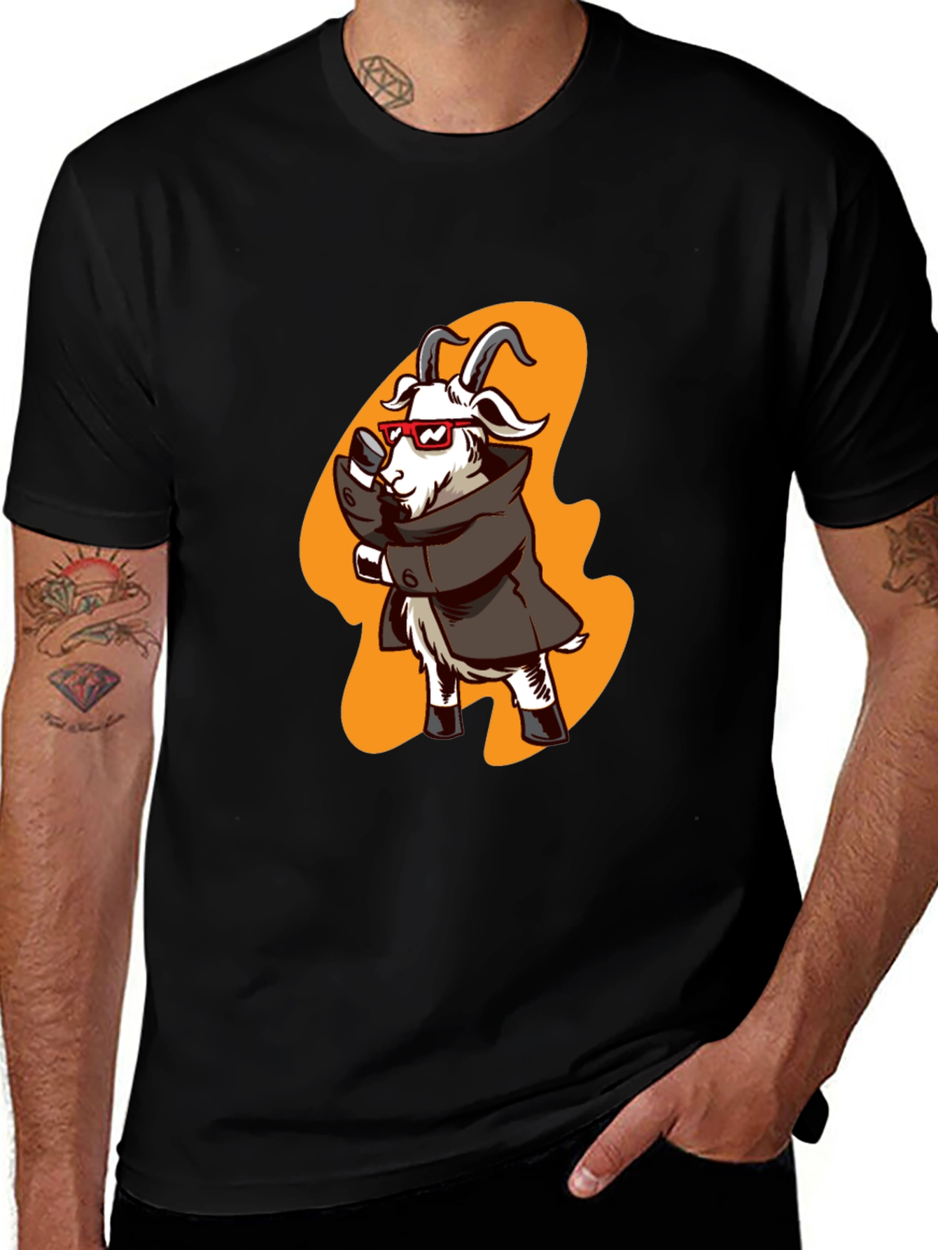 Cool Goat in Trench Coat Graphic Tee