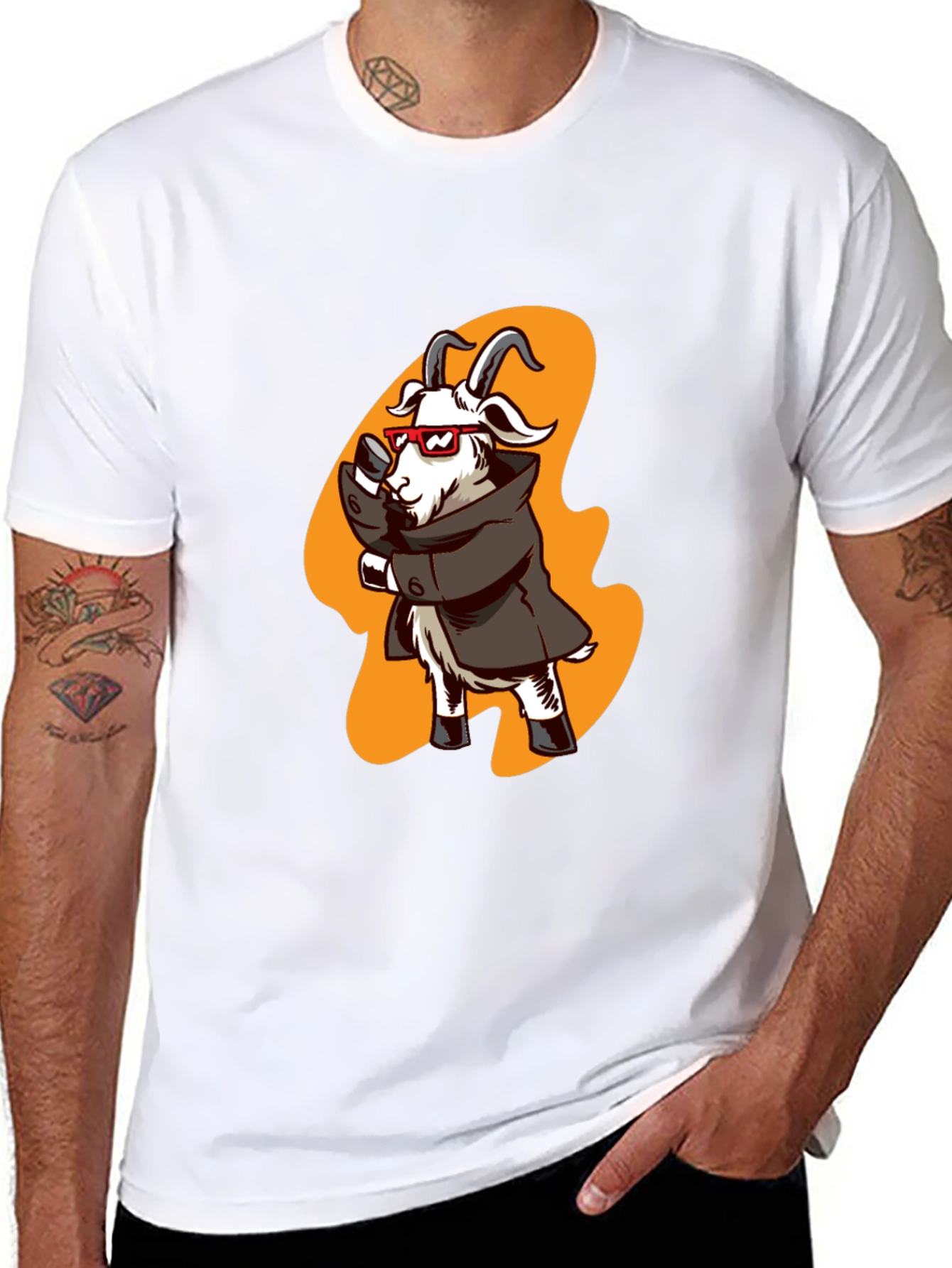 Cool Goat in Trench Coat Graphic Tee