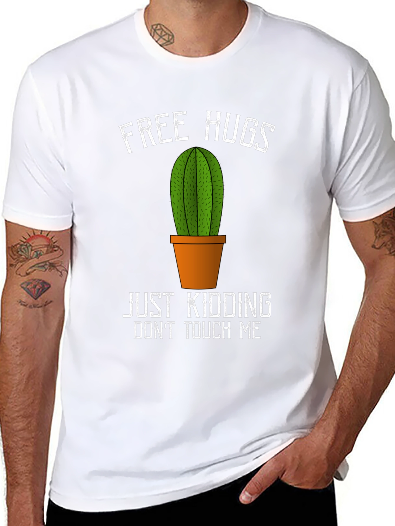 Free Hugs Cactus Graphic T-Shirt - Funny Novelty Tee