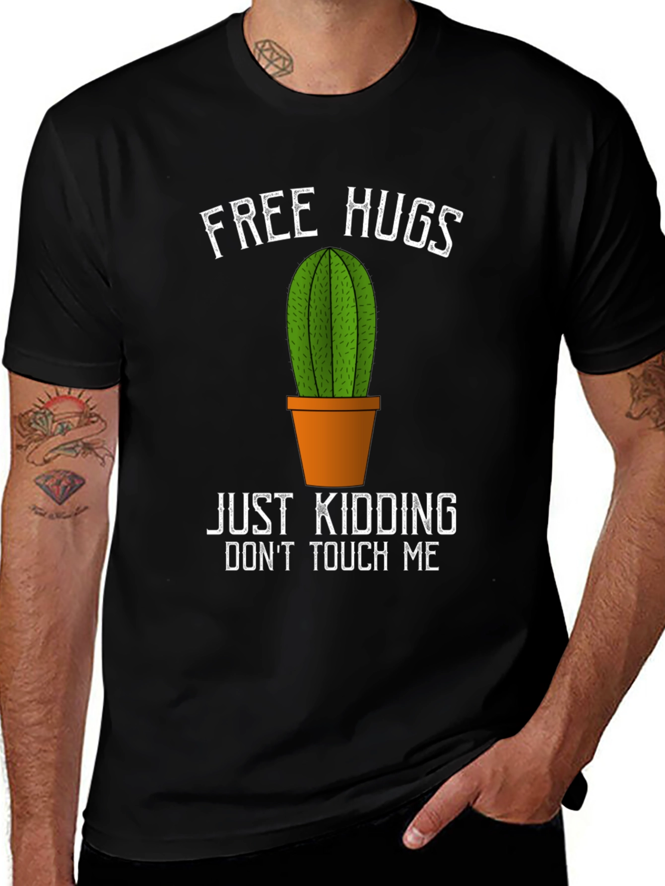Free Hugs Cactus Graphic T-Shirt - Funny Novelty Tee