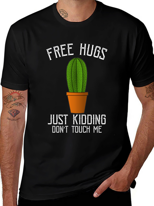 Free Hugs Cactus Graphic T-Shirt - Funny Novelty Tee