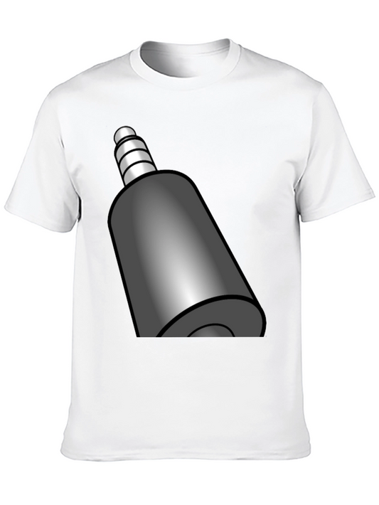Black T-Shirt with Funky Audio Jack Graphic