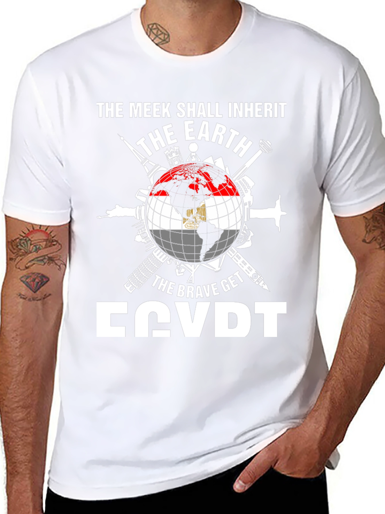 Egypt Flag Globe T-Shirt - Meek Shall Inherit