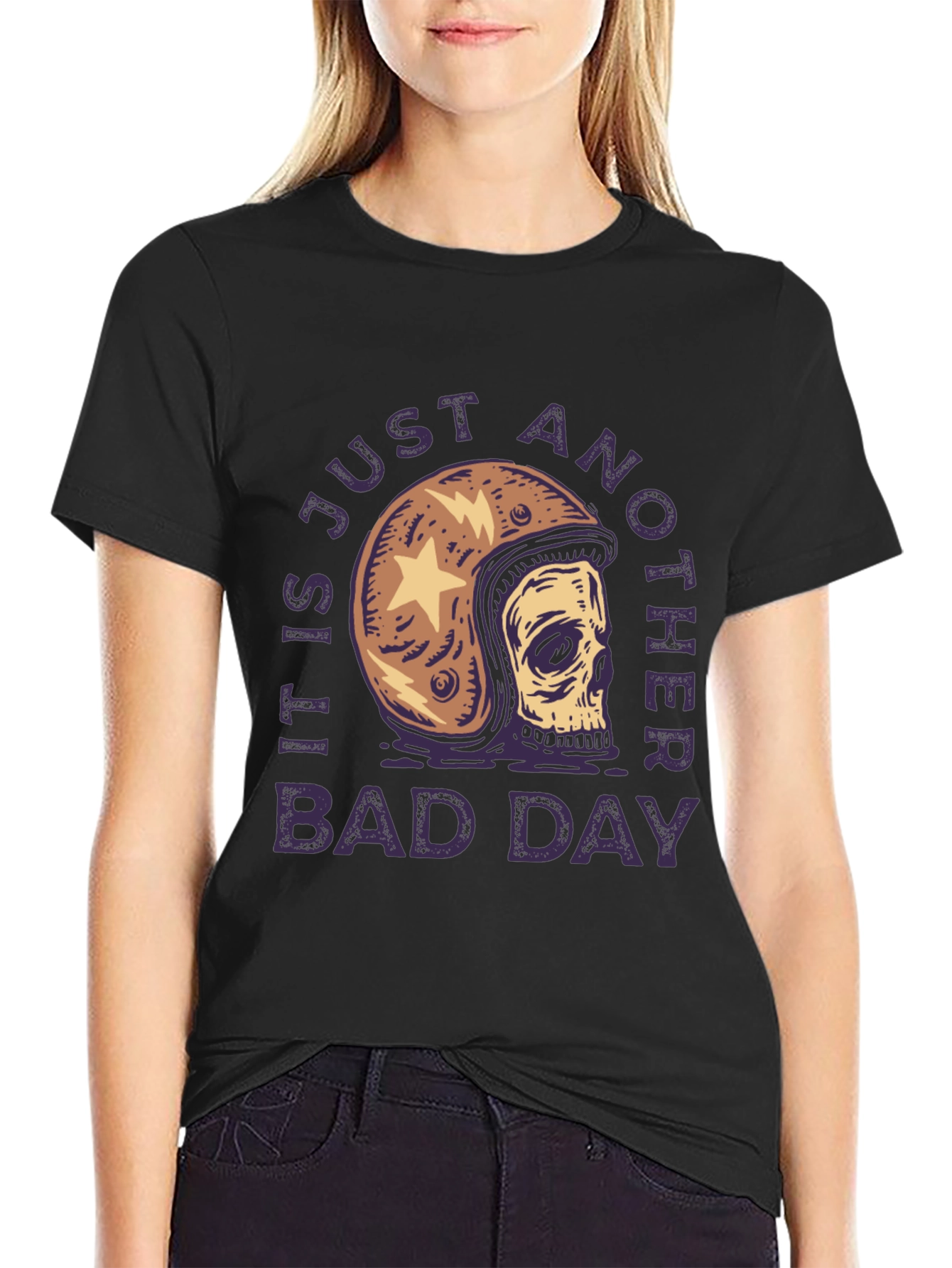 Skull Helmet Graphic Tee - Just Another Bad Day