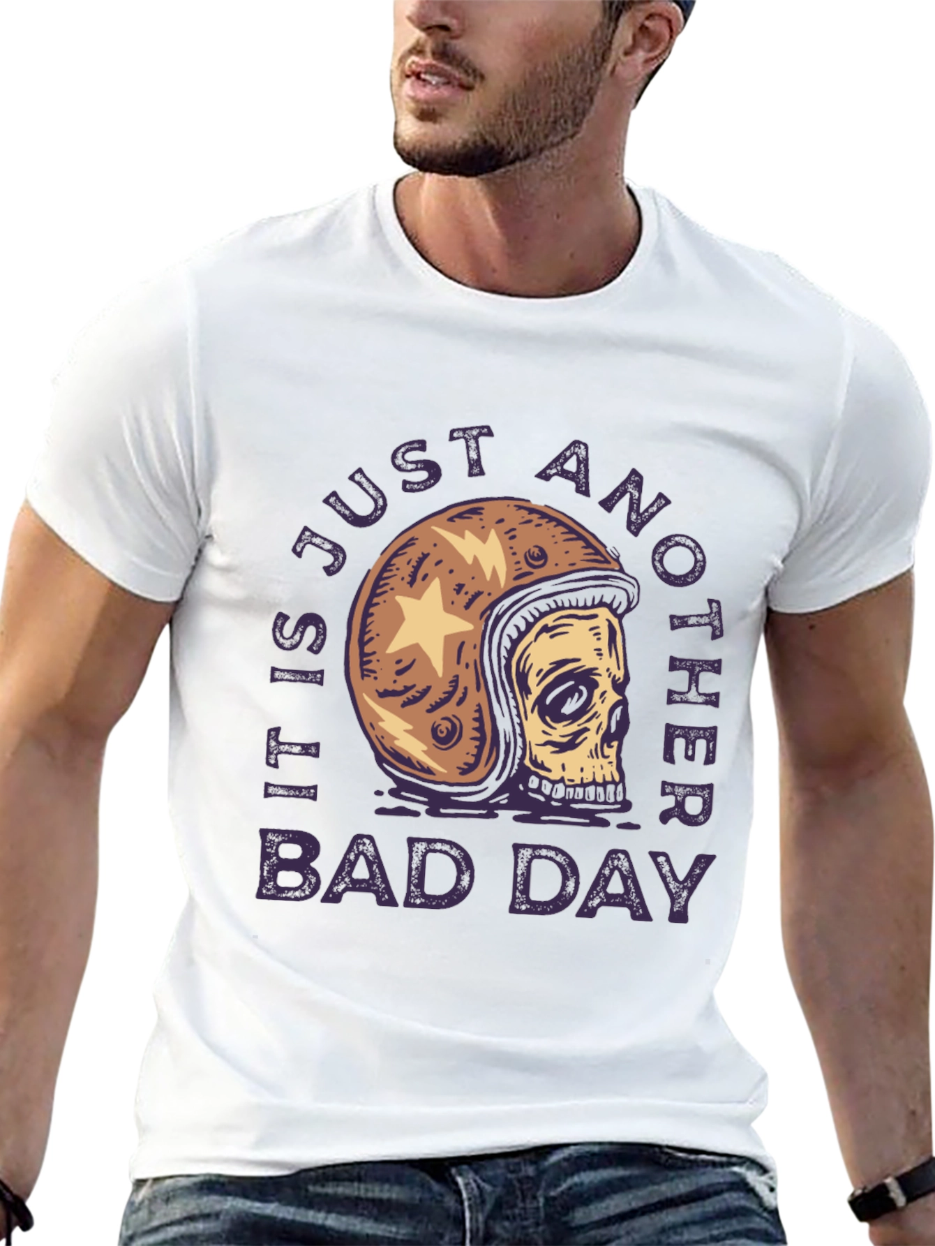 Skull Helmet Graphic Tee - Just Another Bad Day