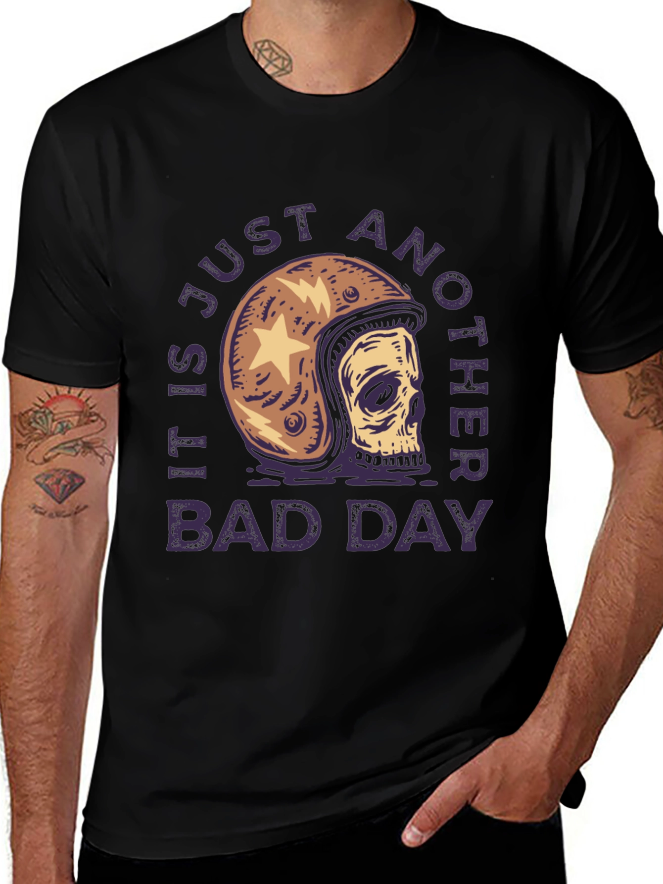 Skull Helmet Graphic Tee - Just Another Bad Day