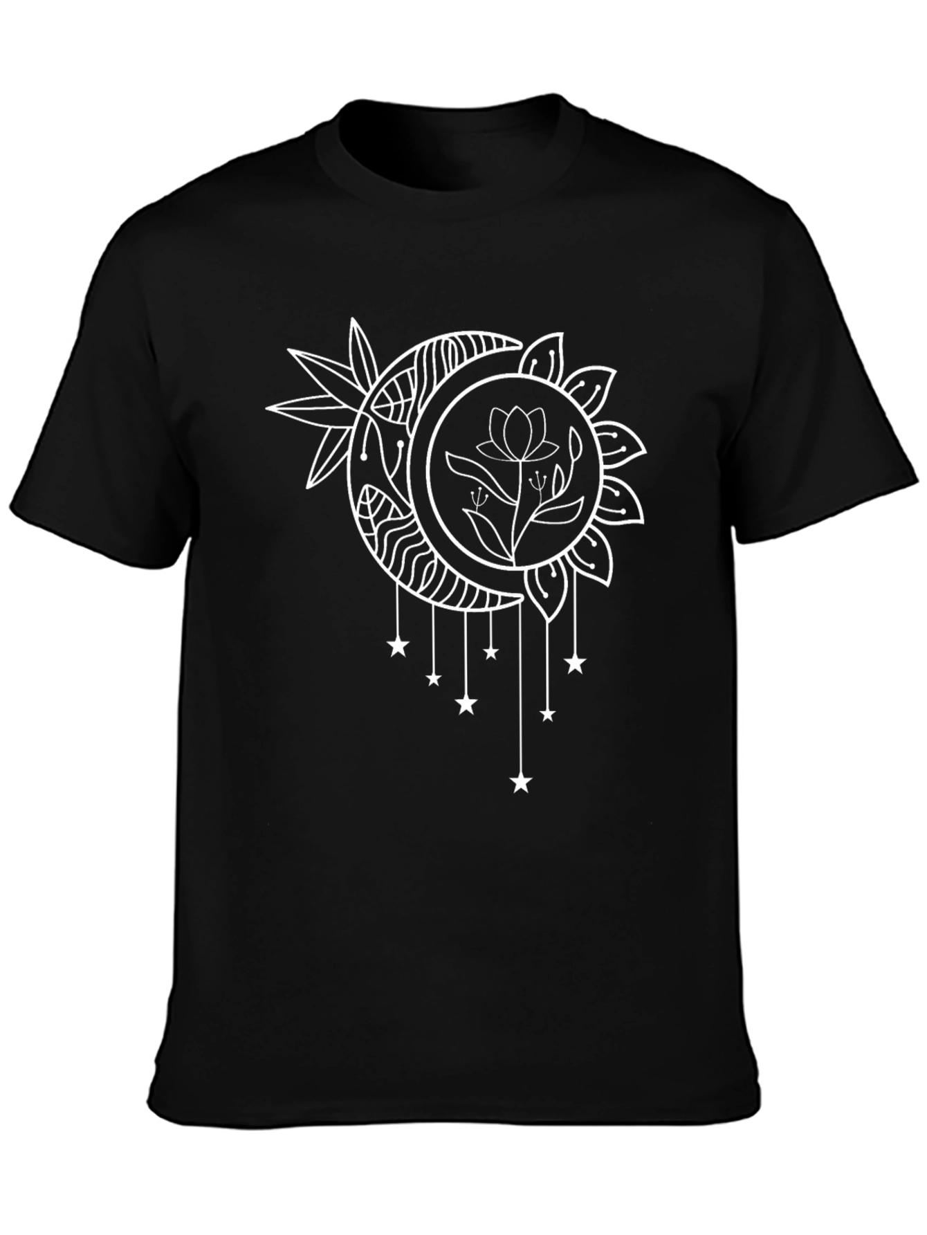 Celestial Moon & Star Graphic Black T-Shirt
