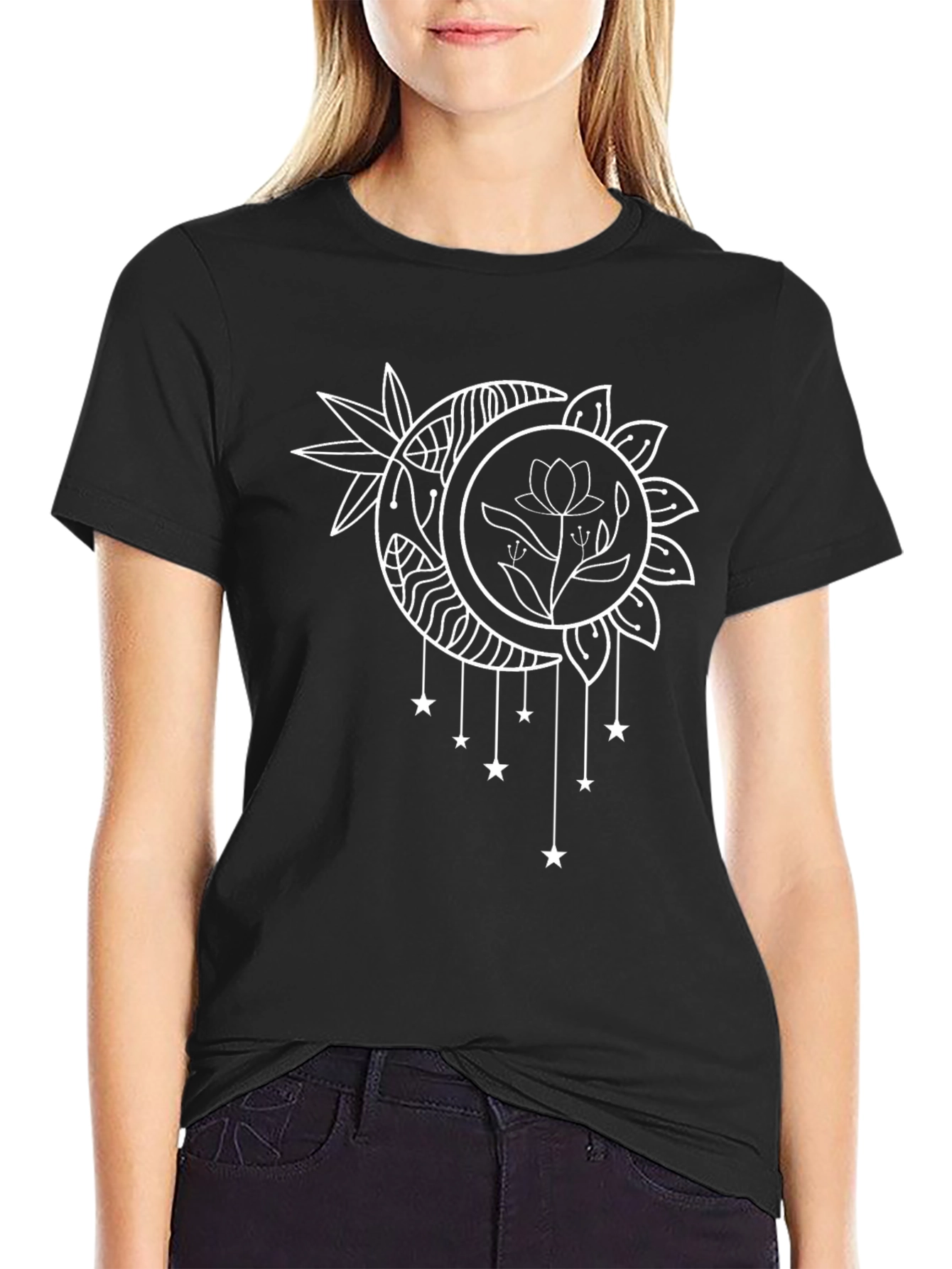 Celestial Moon & Star Graphic Black T-Shirt