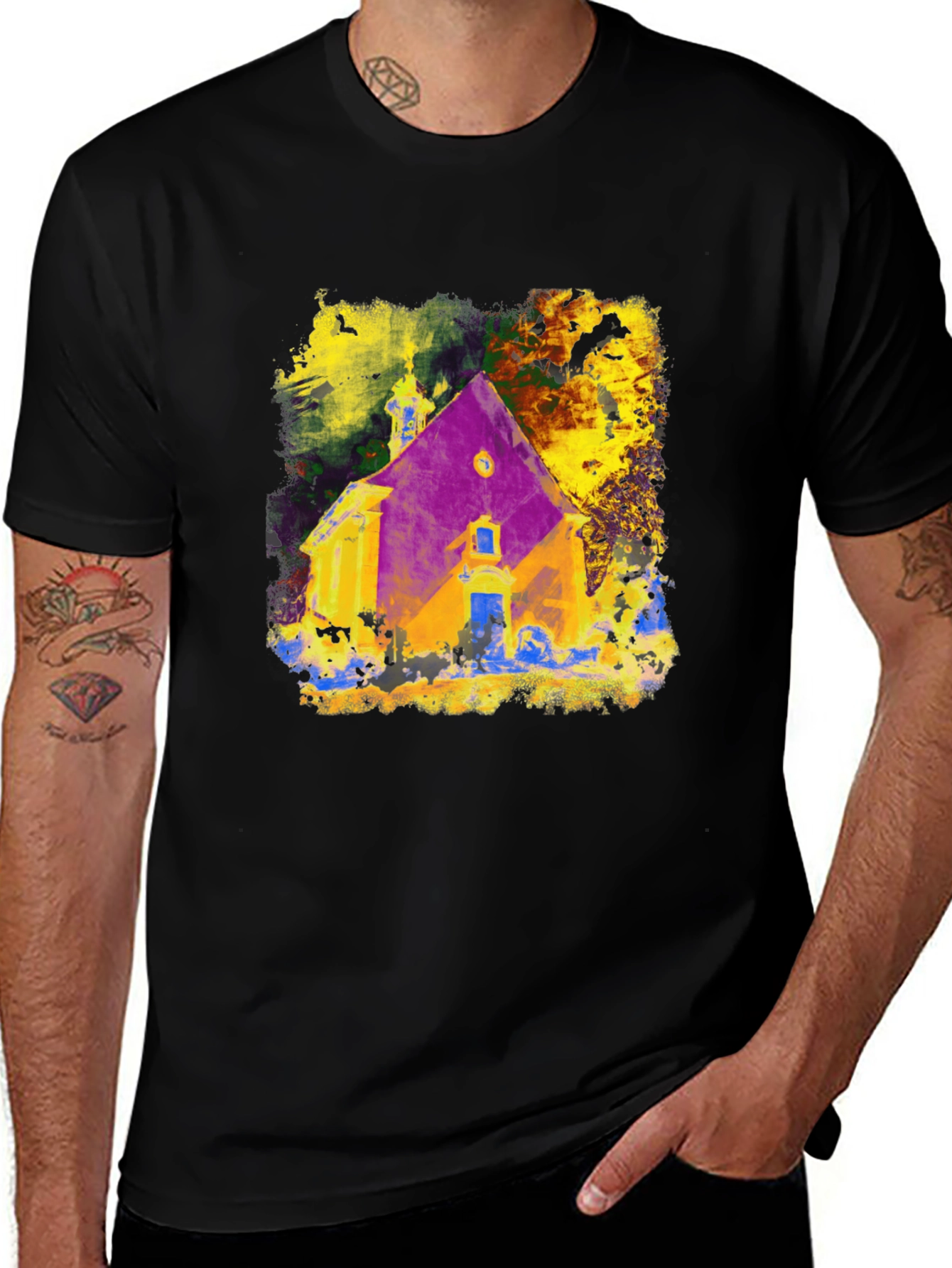 Abstract Church Graphic Tee - Mens Black T-Shirt