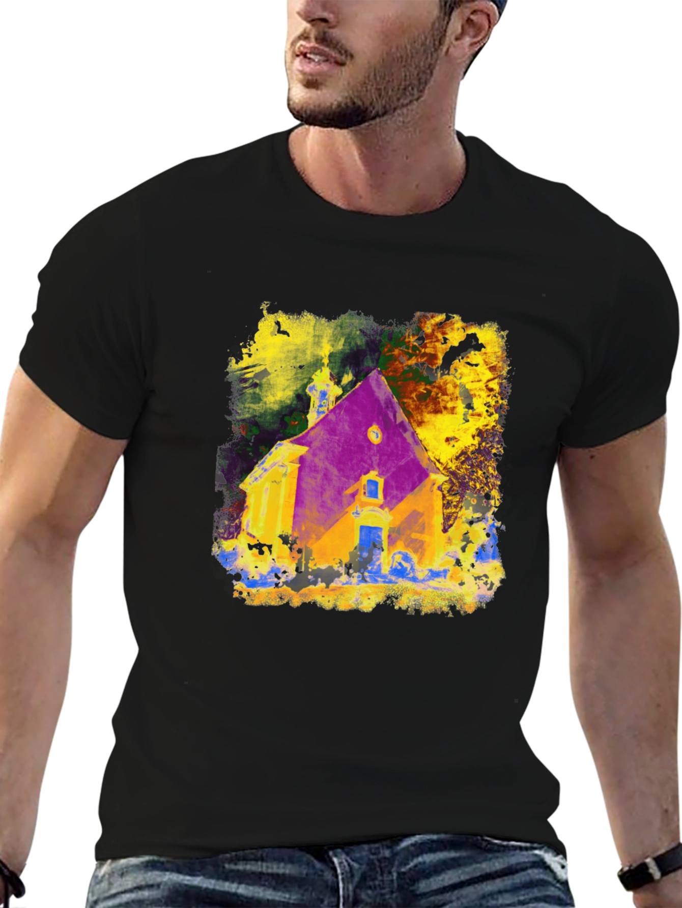 Abstract Church Graphic Tee - Mens Black T-Shirt