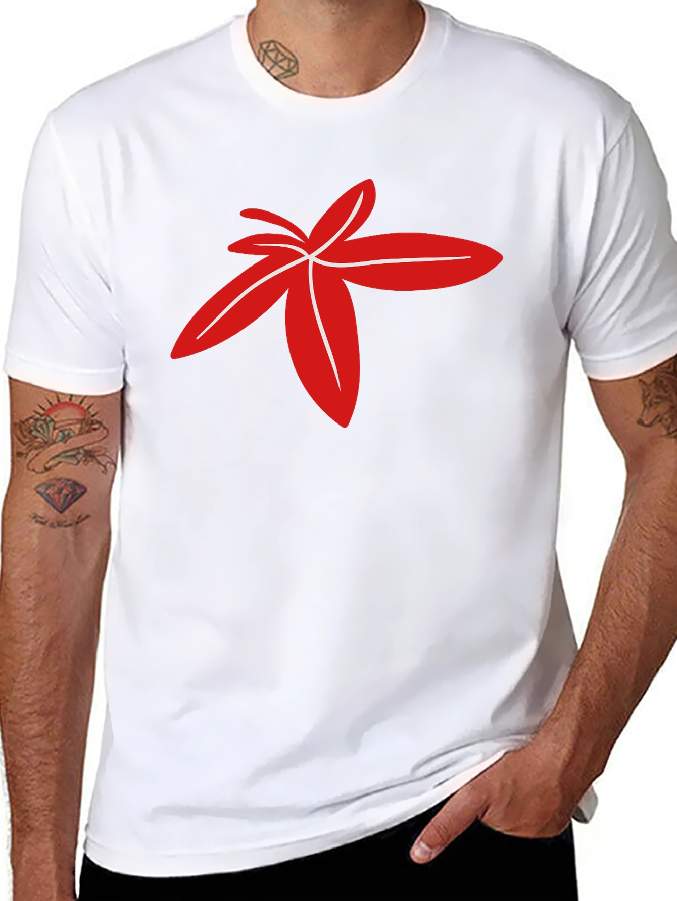 Modern Red Floral Design Black T-Shirt