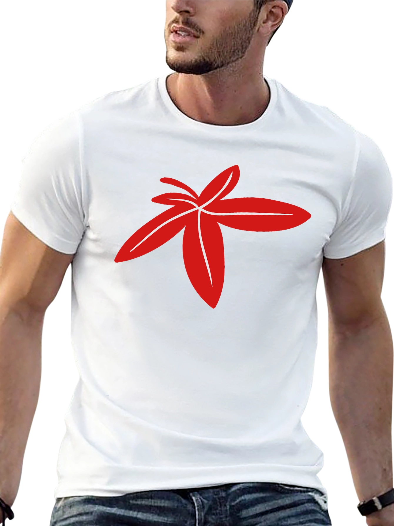 Modern Red Floral Design Black T-Shirt