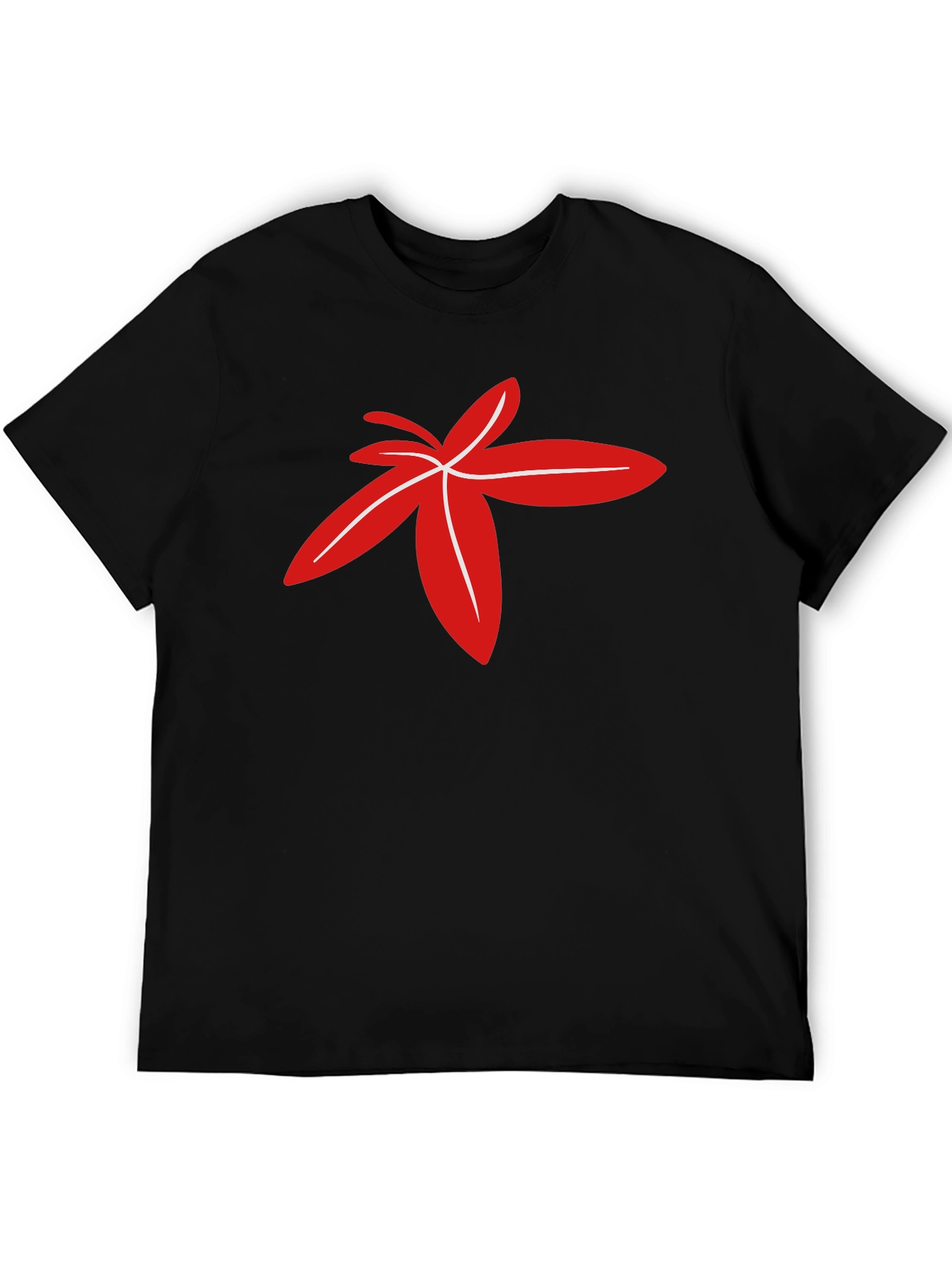 Modern Red Floral Design Black T-Shirt