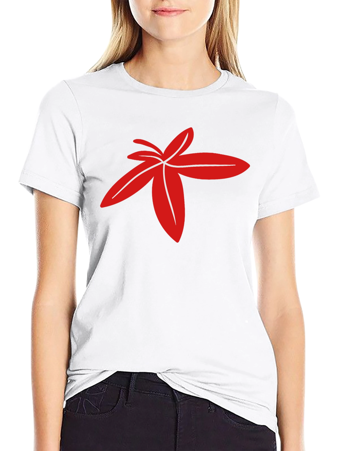 Modern Red Floral Design Black T-Shirt