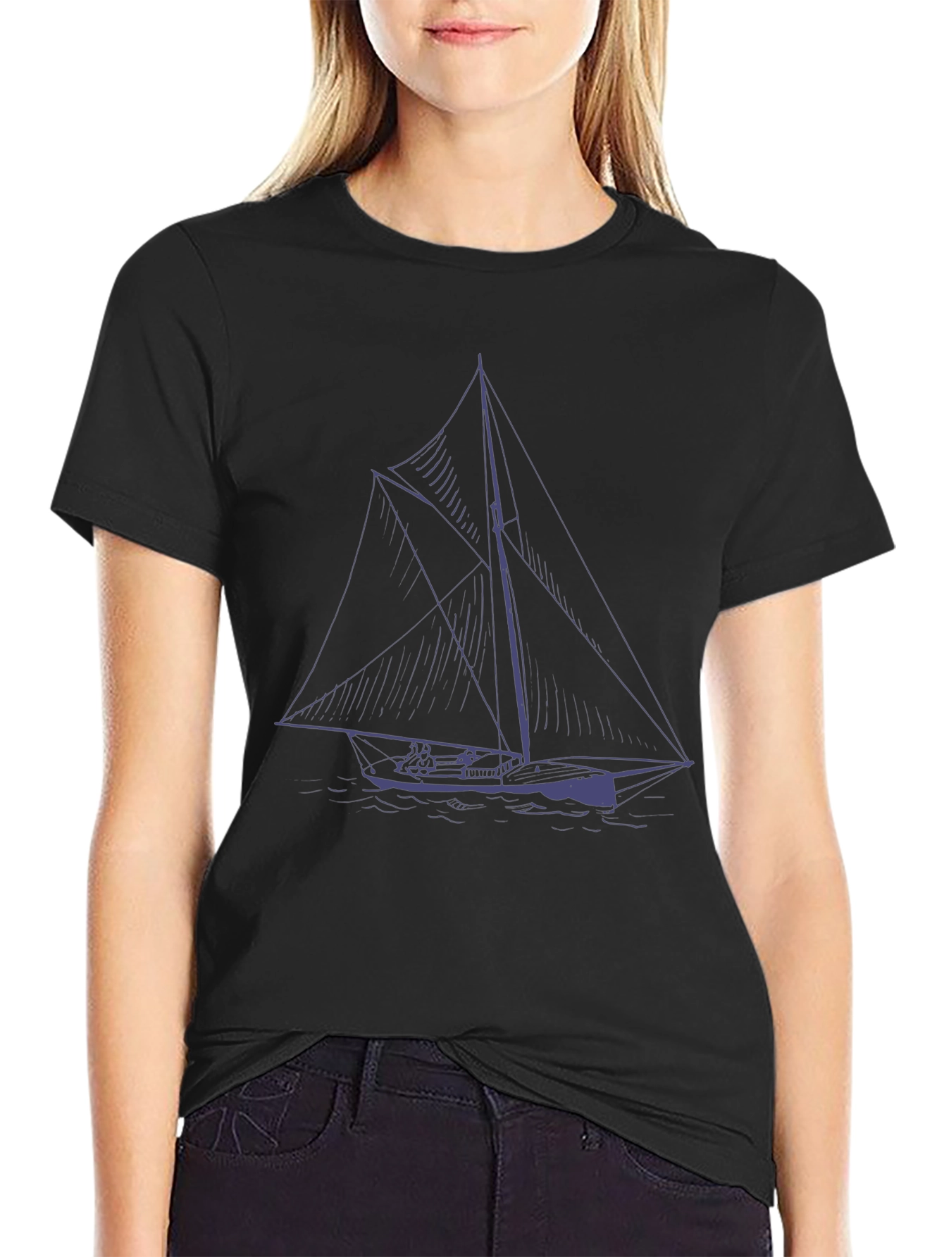 Nautical Sailboat Graphic T-Shirt - Black