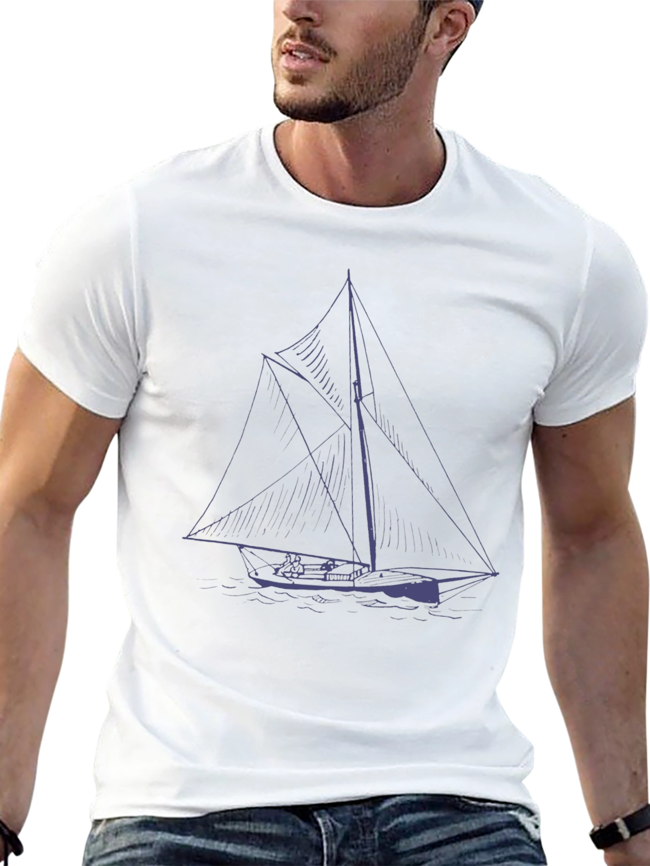 Nautical Sailboat Graphic T-Shirt - Black