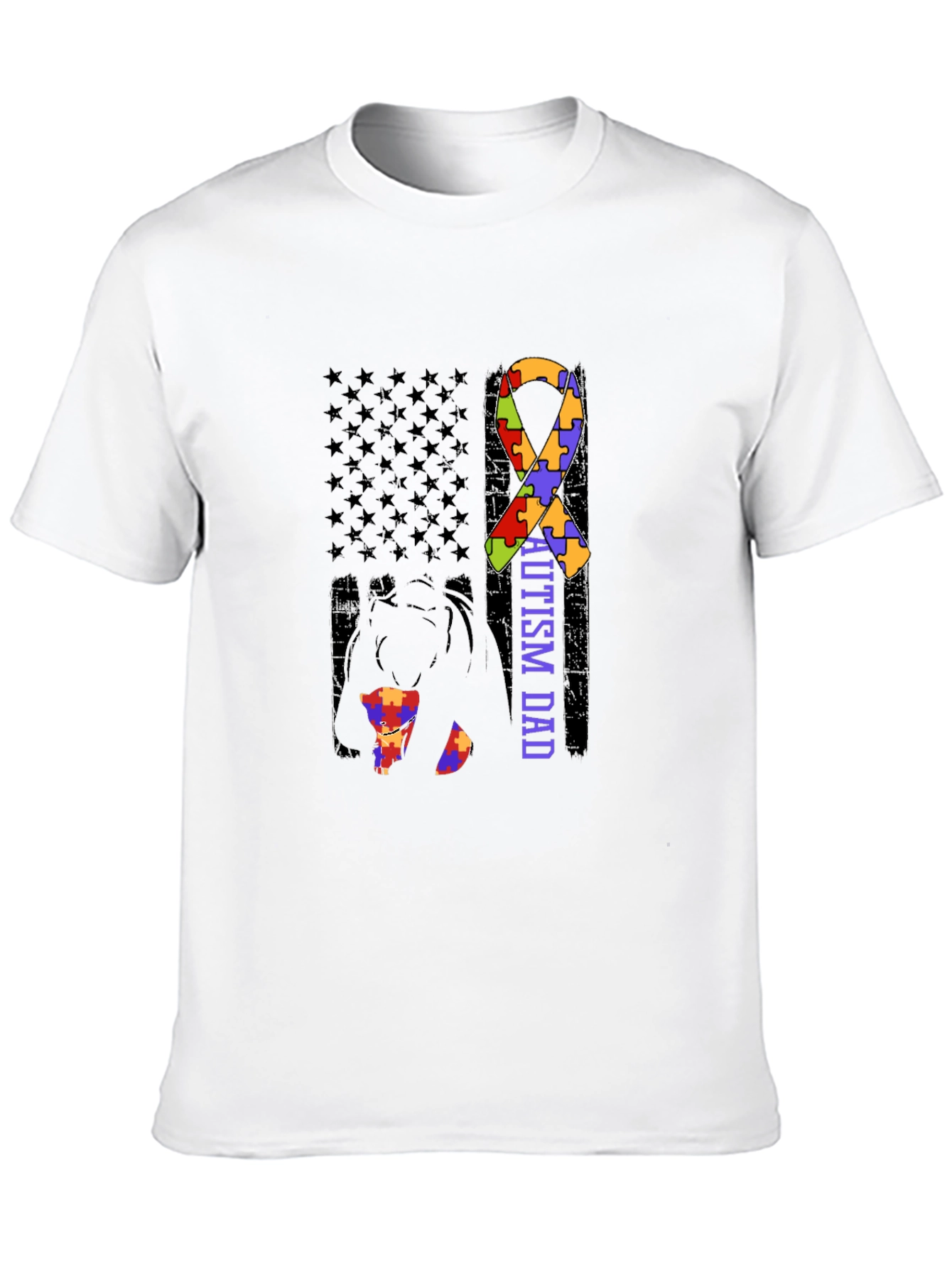 Autism Dad Awareness T-Shirt Puzzle Ribbon Design