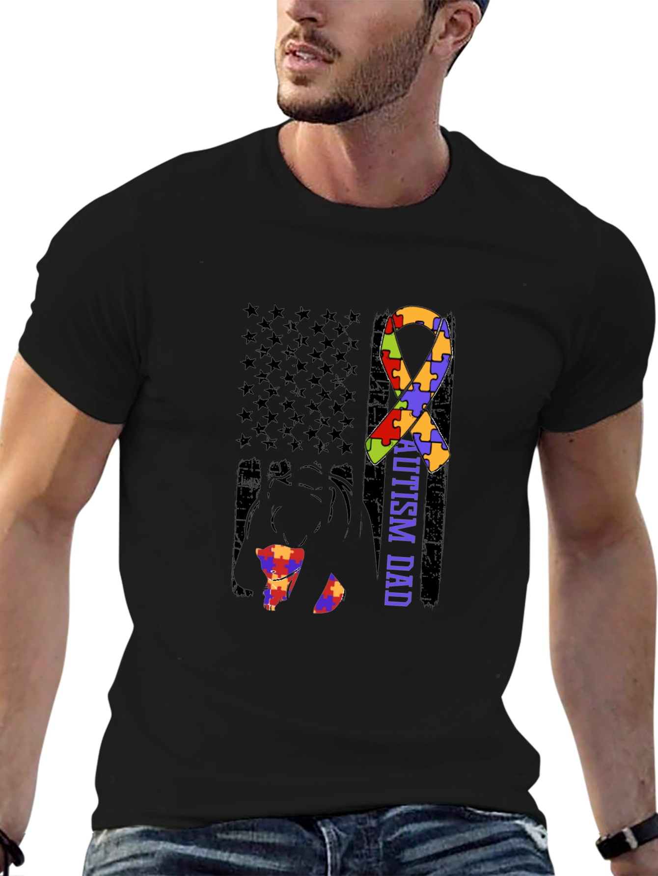 Autism Dad Awareness T-Shirt Puzzle Ribbon Design