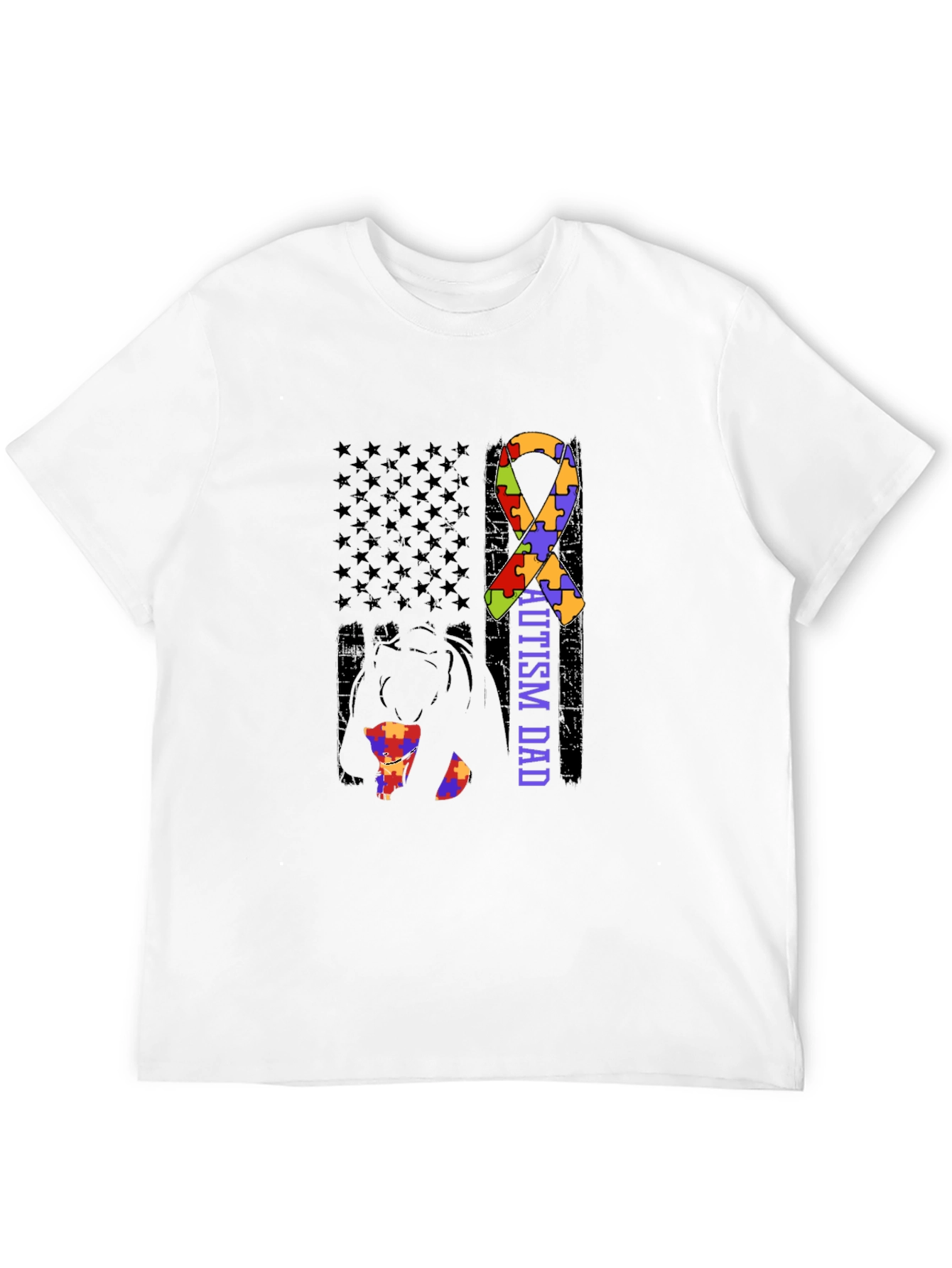 Autism Dad Awareness T-Shirt Puzzle Ribbon Design