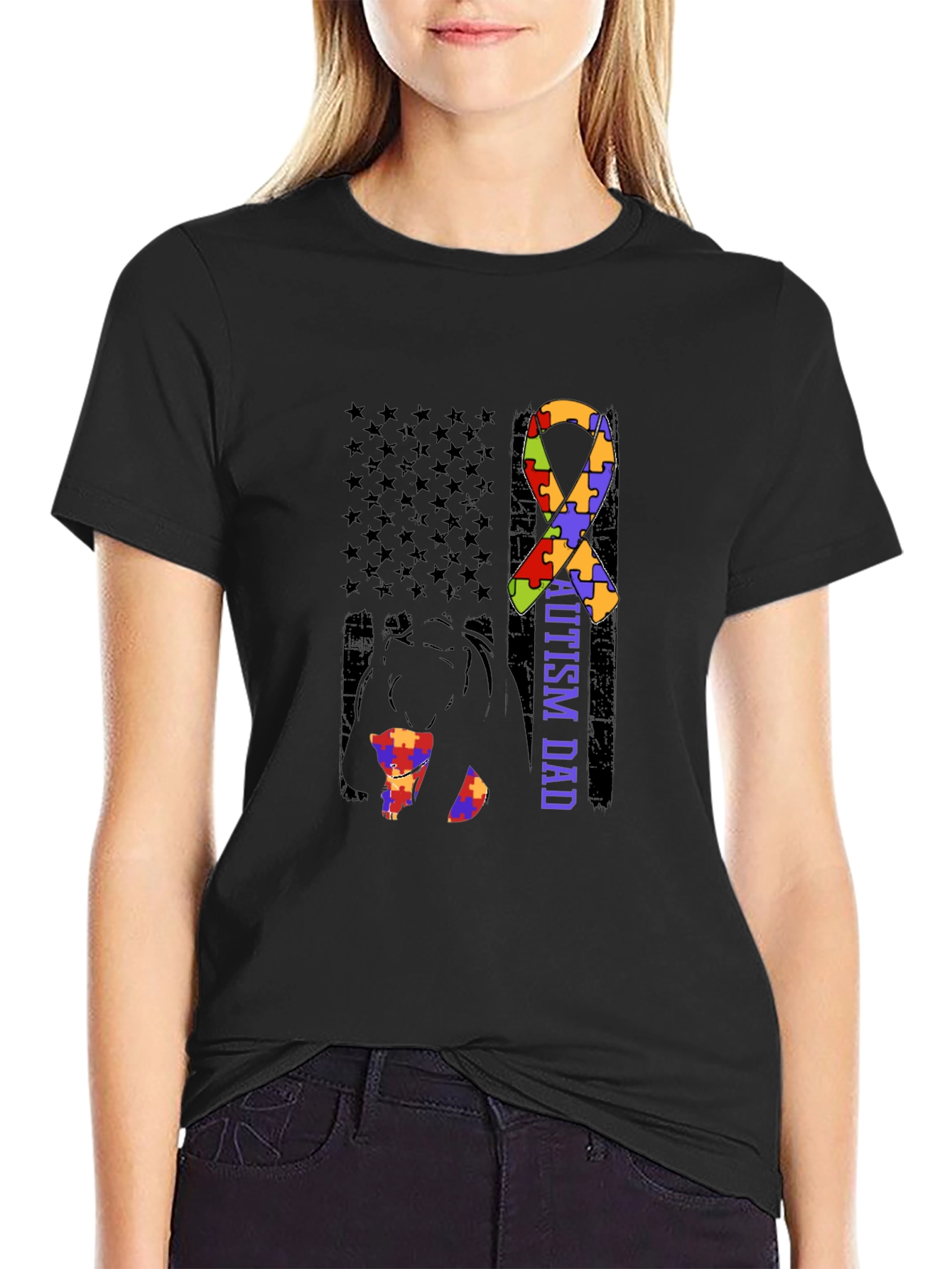 Autism Dad Awareness T-Shirt Puzzle Ribbon Design
