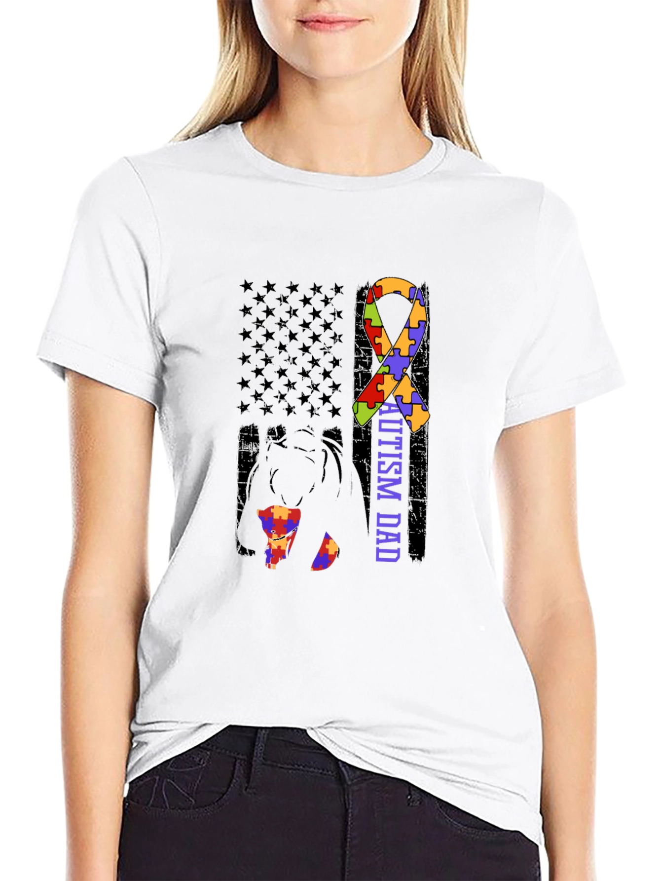 Autism Dad Awareness T-Shirt Puzzle Ribbon Design