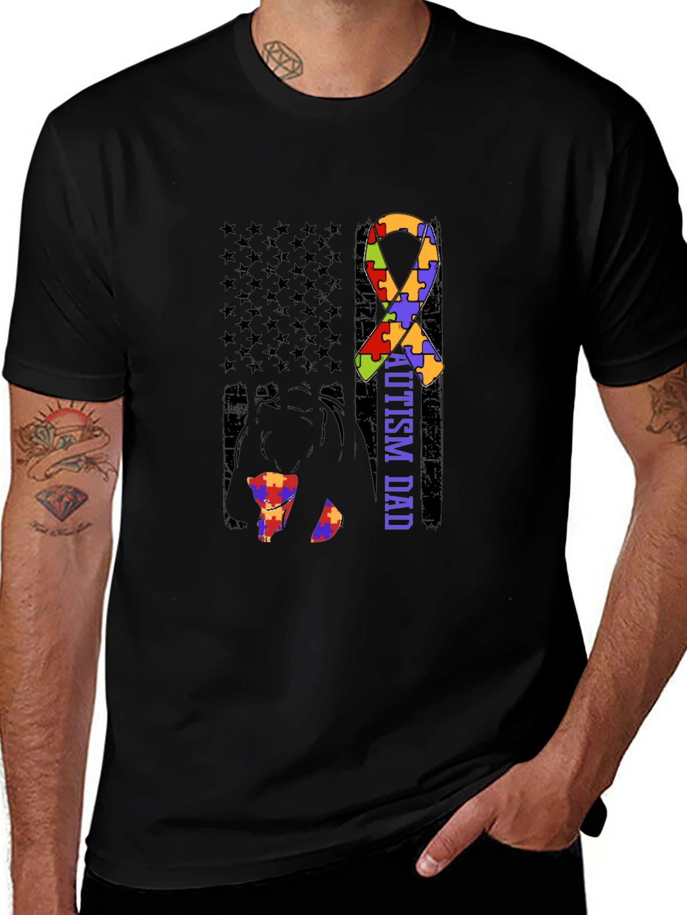 Autism Dad Awareness T-Shirt Puzzle Ribbon Design