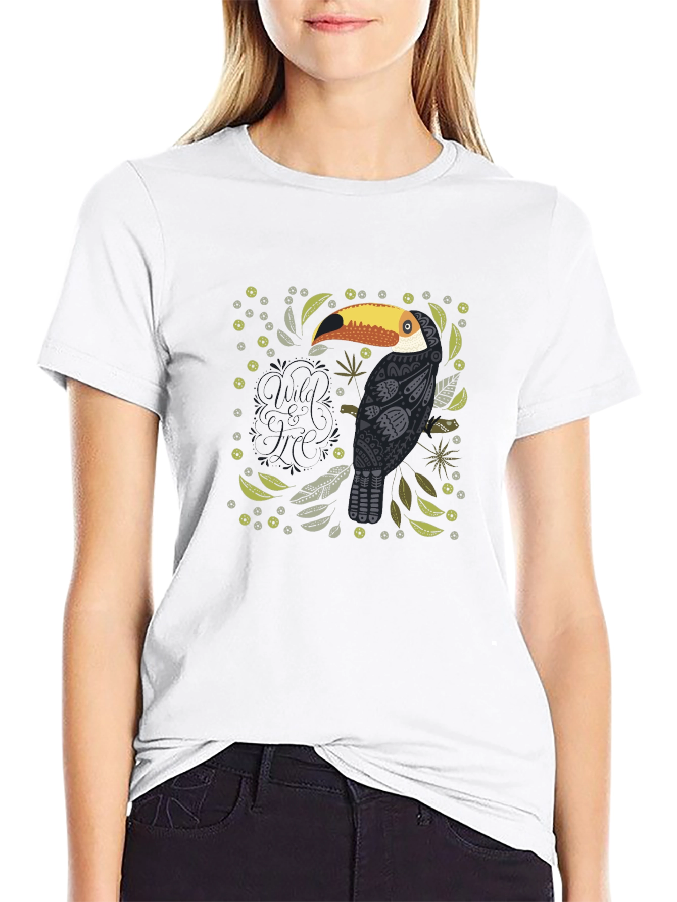 Stylish Toucan Graphic Black T-Shirt