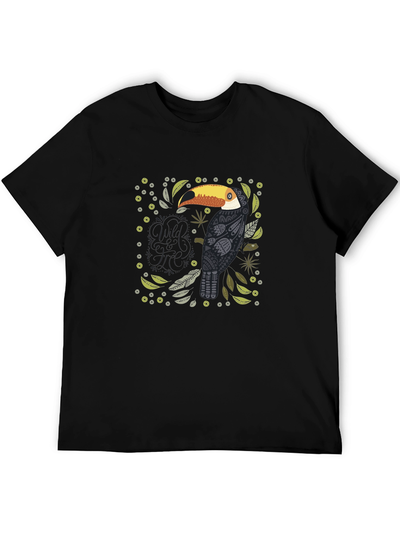 Stylish Toucan Graphic Black T-Shirt