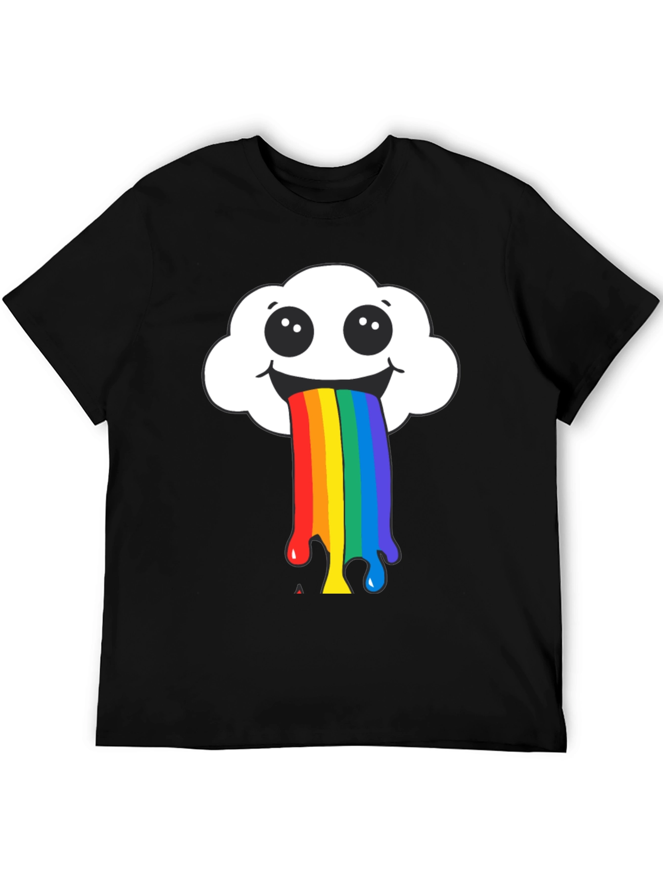 Rainbow Puke Cloud Graphic Tee - Black Cotton T-Shirt