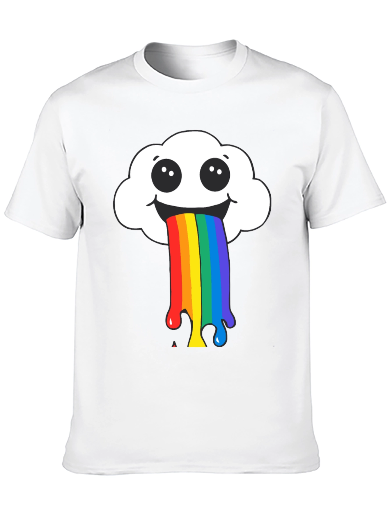 Rainbow Puke Cloud Graphic Tee - Black Cotton T-Shirt