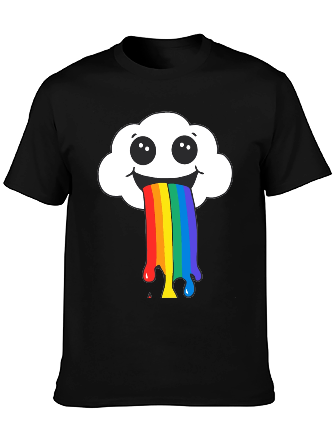 Rainbow Puke Cloud Graphic Tee - Black Cotton T-Shirt