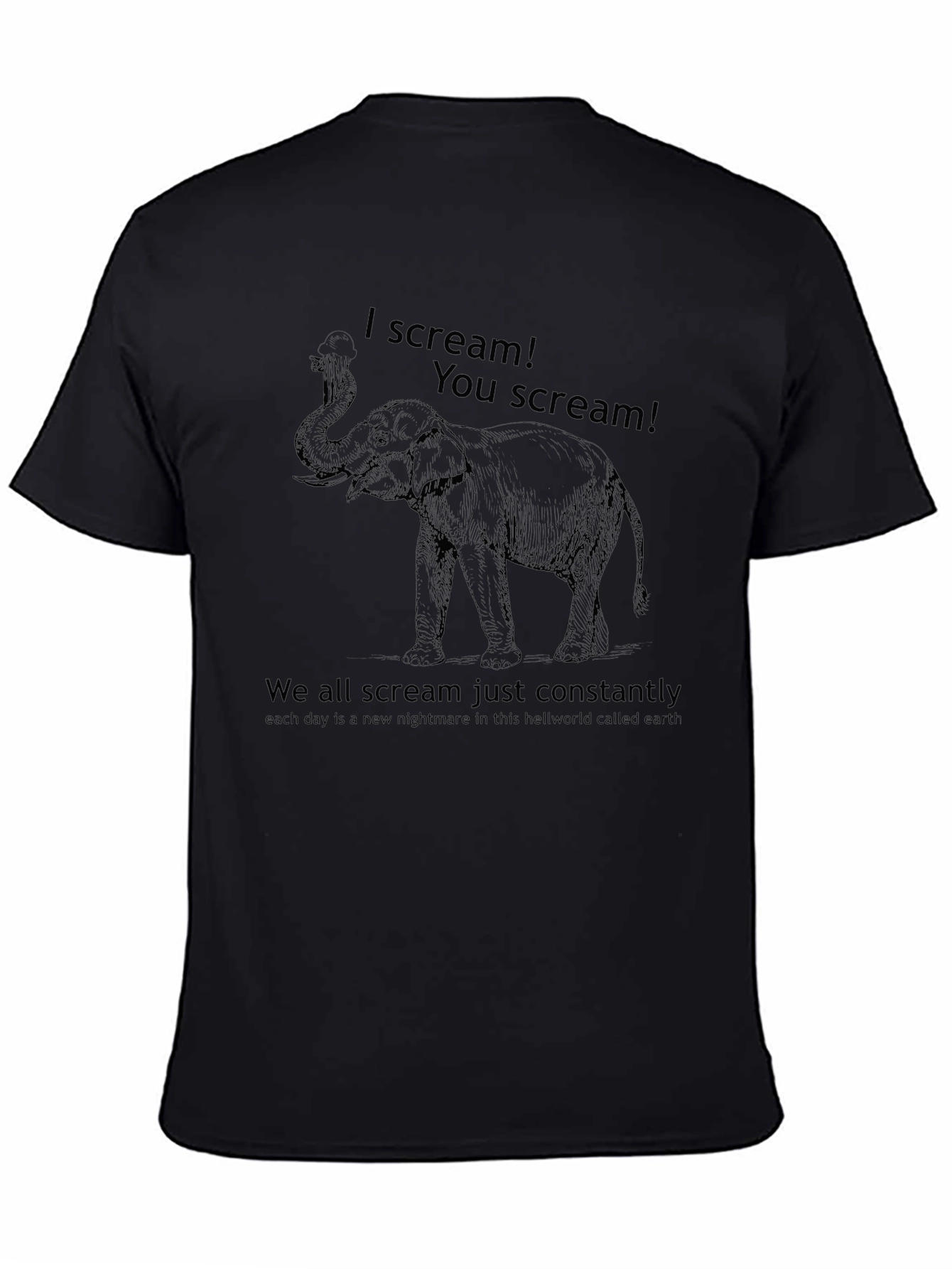 Scream Elephant Black Graphic Tee Shirt