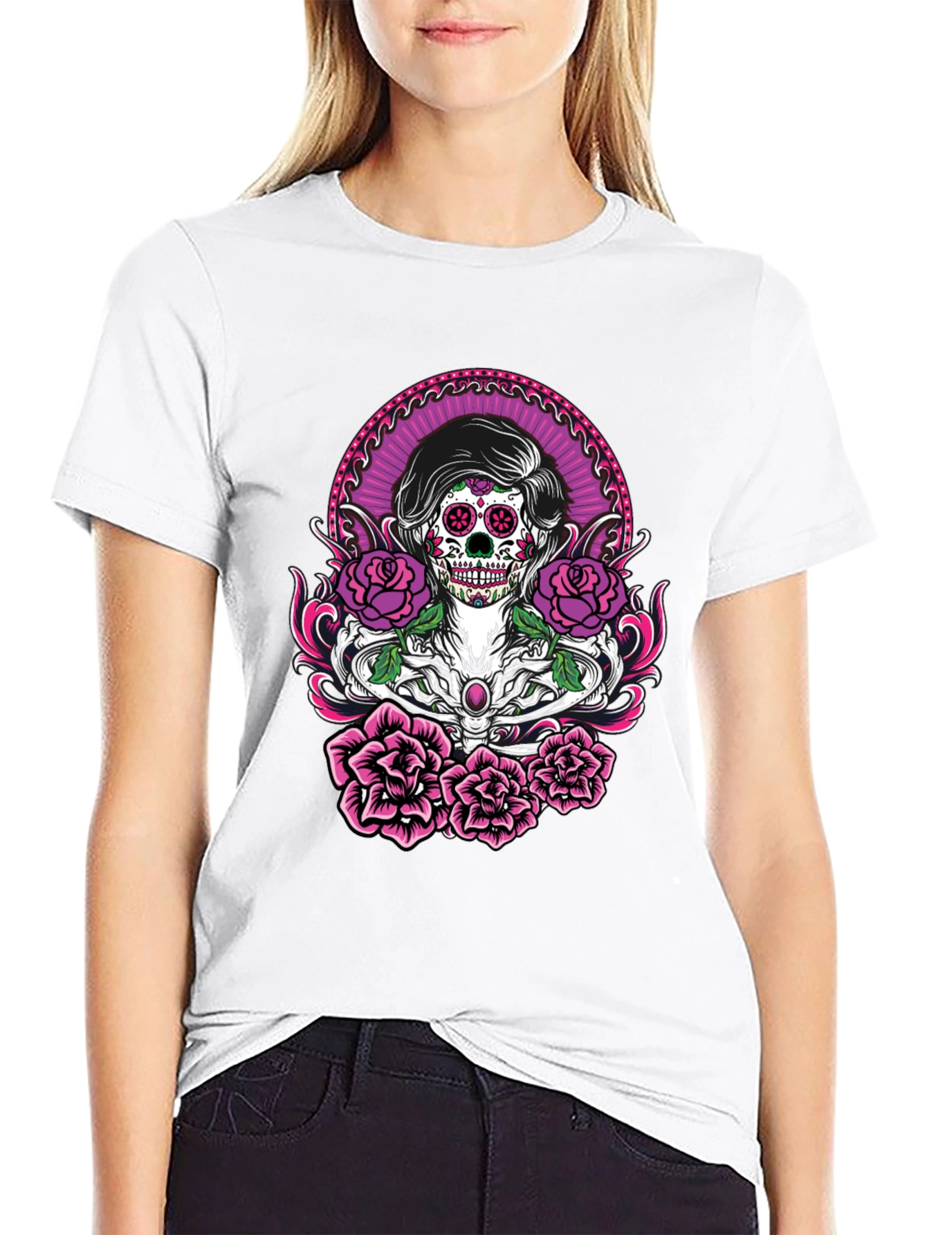 Sugar Skull Roses Graphic T-Shirt