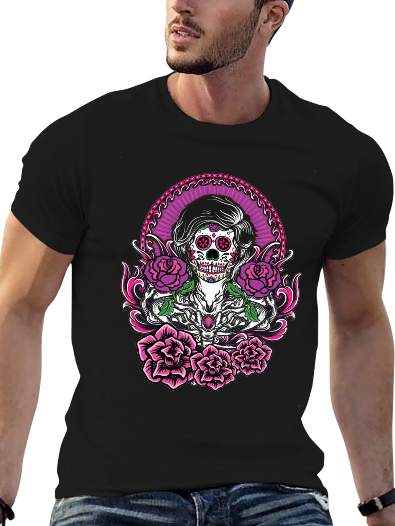 Sugar Skull Roses Graphic T-Shirt