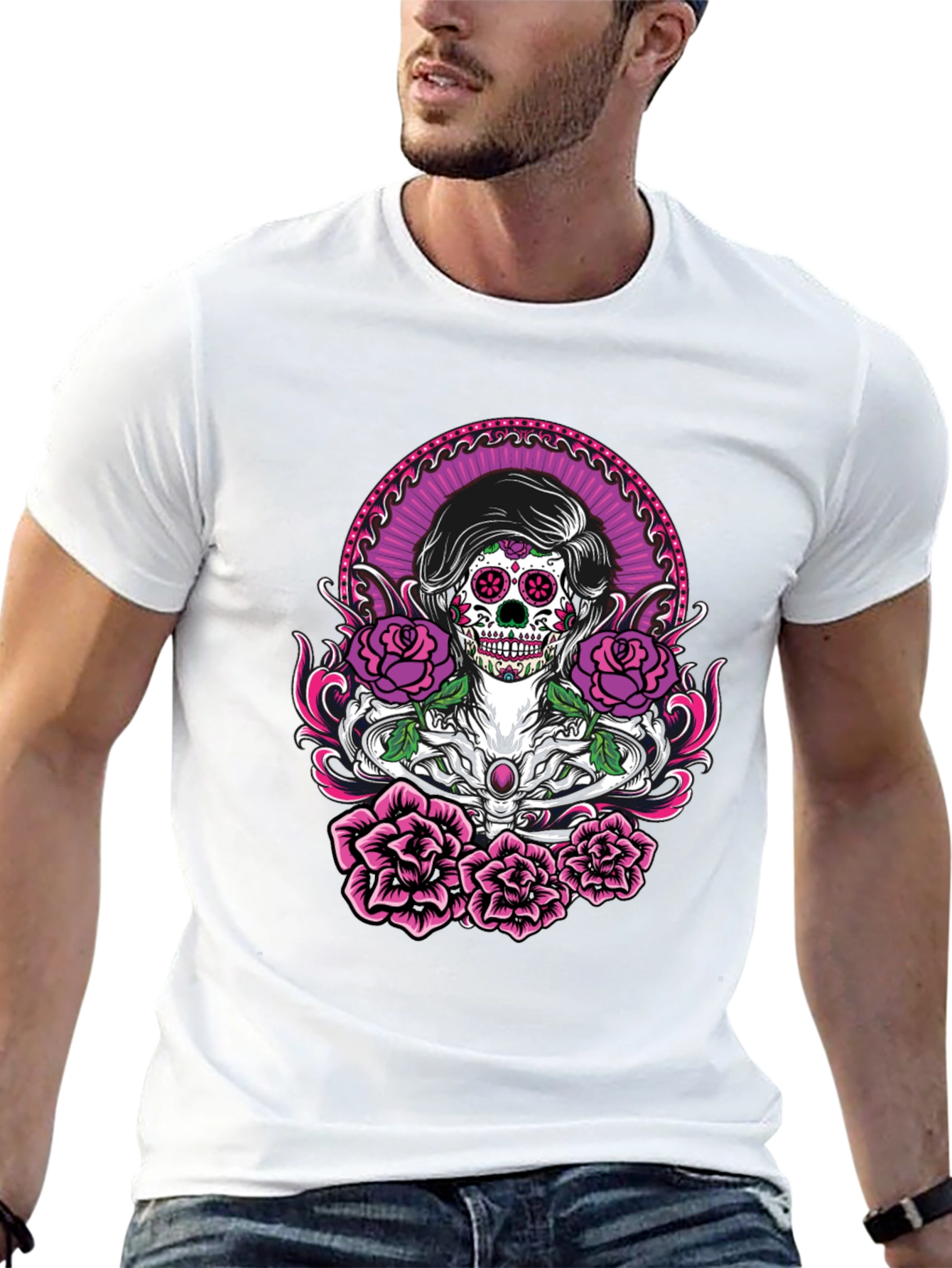 Sugar Skull Roses Graphic T-Shirt