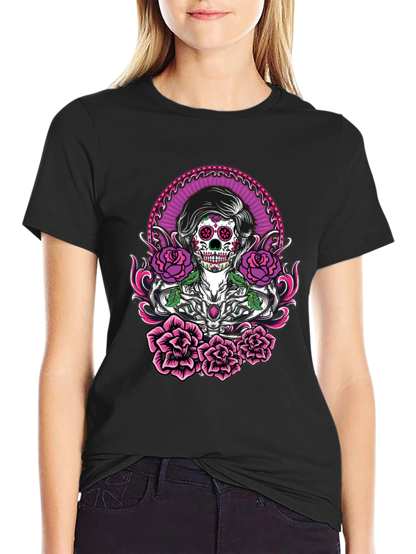 Sugar Skull Roses Graphic T-Shirt