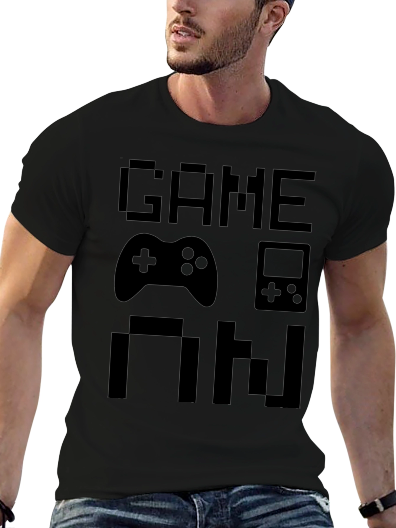 Game On Pixel Art Black T-Shirt