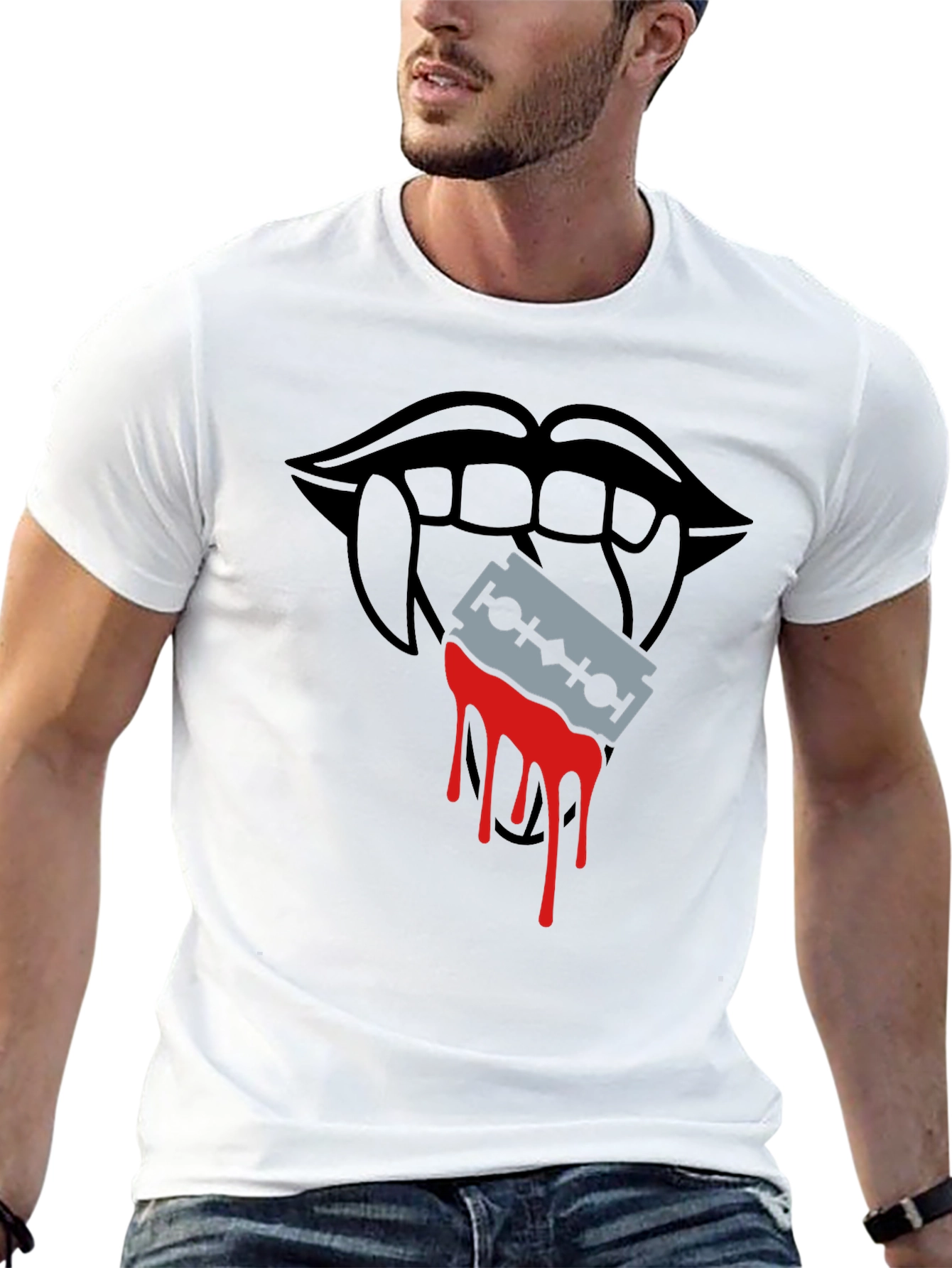 Edgy Vampire Lips Razor Blade Graphic Tee