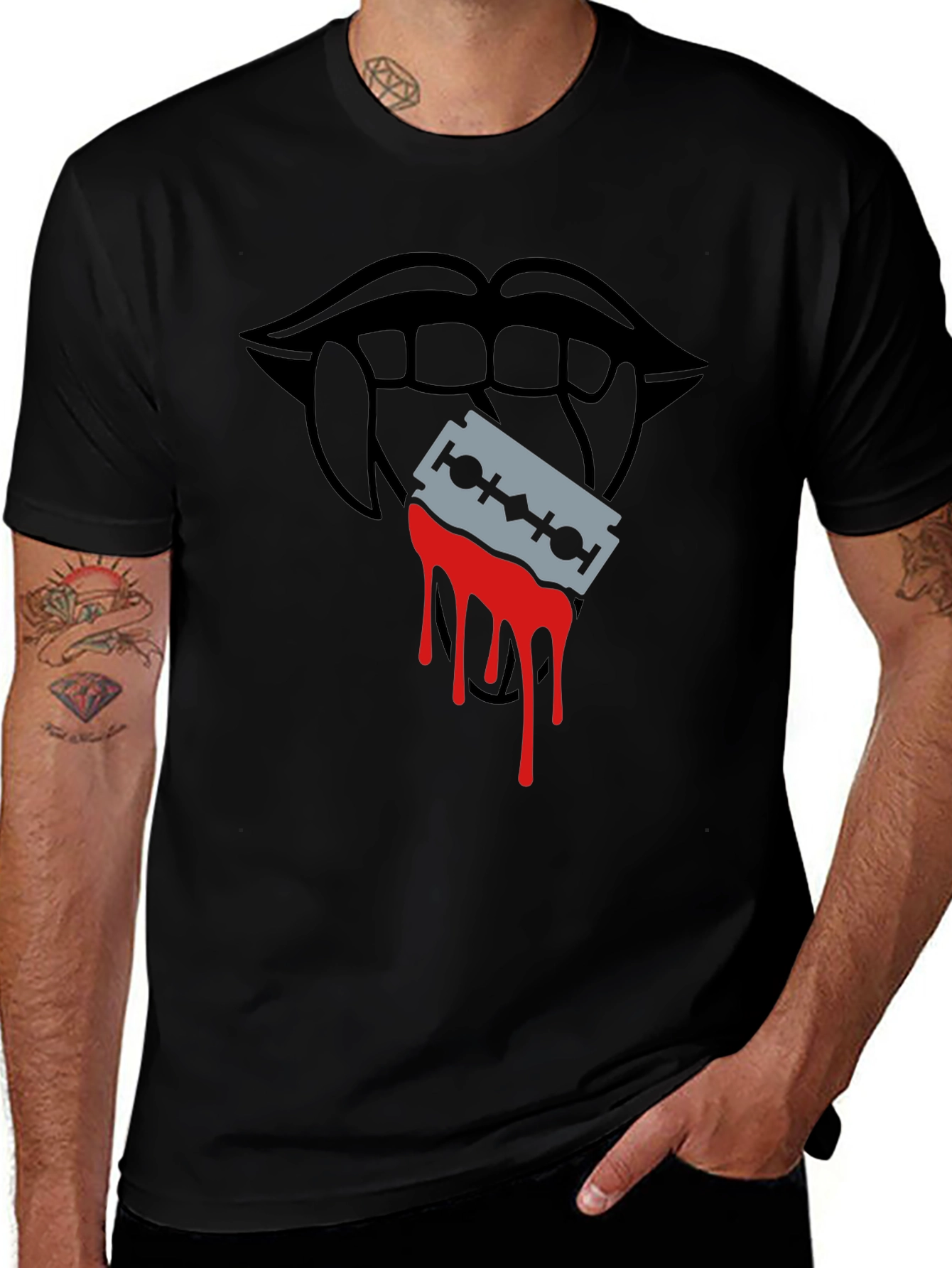 Edgy Vampire Lips Razor Blade Graphic Tee