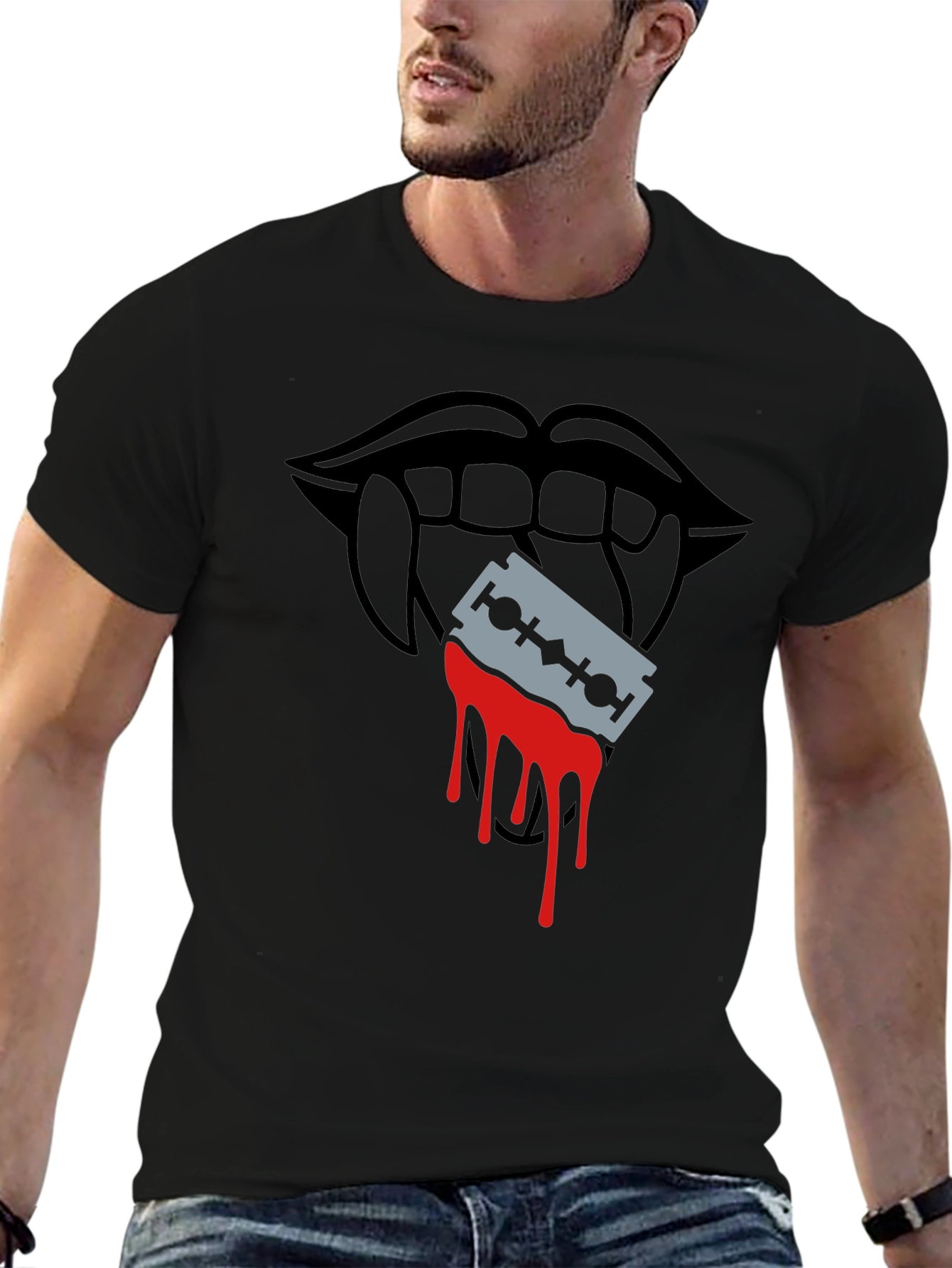Edgy Vampire Lips Razor Blade Graphic Tee