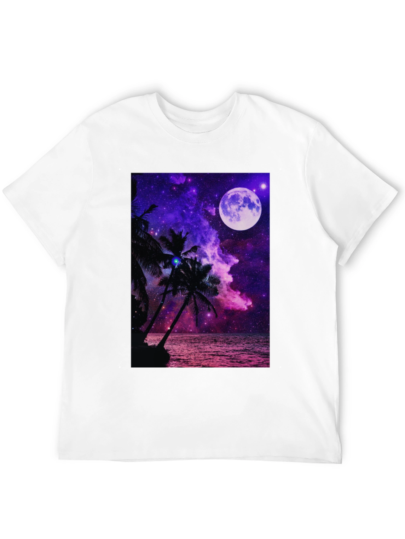 Galaxy Dream Tee - Moonlit Palm Tree Design