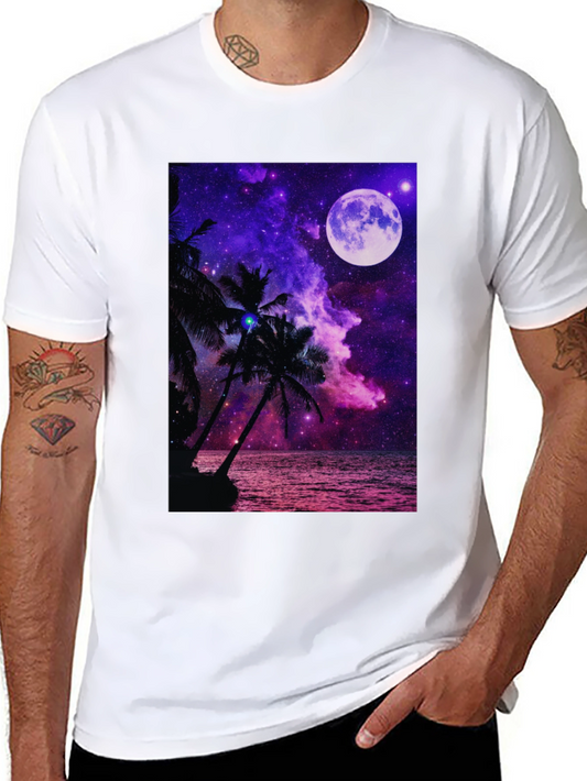 Galaxy Dream Tee - Moonlit Palm Tree Design