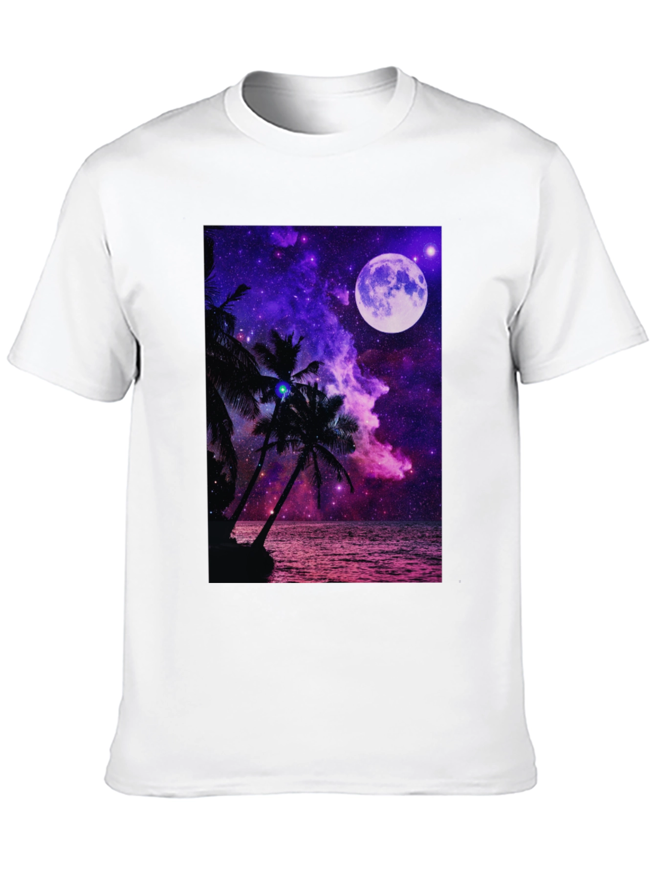 Galaxy Dream Tee - Moonlit Palm Tree Design