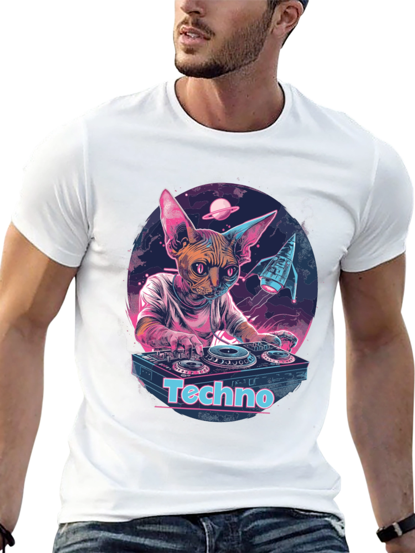 DJ Cat Sphynx Techno Music T-Shirt